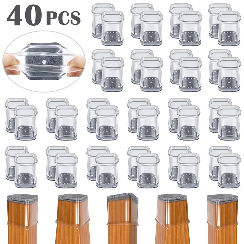 BUMACO Chair Leg Floor Protectors Square Chair Leg Protectors for Hardwood Floors Silicone Pads Covers to Protect Floors (Clear-Square S Fit 3/4"" ~ 1"") - Image 2